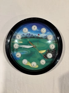 Orologio da parete vintage pallina da golf 10" "Golf Time" - scena campo da golf - quarzo - funzionante - Foto 1 di 3