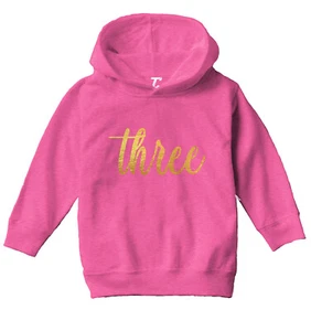 Gold Foil Birthday - Three Party Present Fun Years Old Toddler/Youth Hoodie - Picture 1 of 12