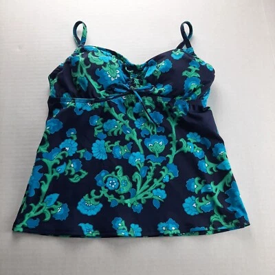Blusa regata feminina Lands End tamanho 2 azul verde estampa floral copos removíveis  - Imagem 1 de 4