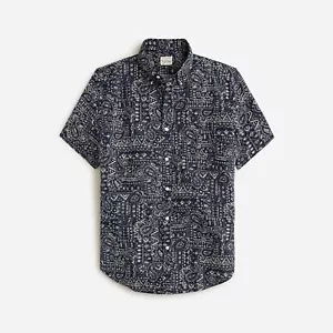 NWT J.Crew Short Sleeve Cotton Linen Blend Shirt in Print Size S Navy - Picture 1 of 6