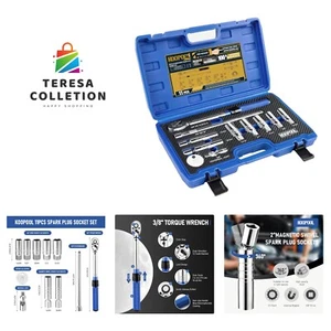 3/8" Click Torque Wrench, Spark Plug Gap Tool, Magnetic Swivel Sockets, U Joi... - Imagen 1 de 8