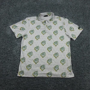 Yatta Golf Shirt Mens Extra Large White Green Cactus Print Short Sleeve Polo - Picture 1 of 13