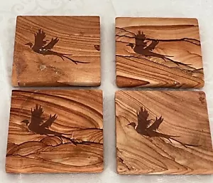 Sandstein Untersetzer mit geätztem Vogel Design 4er Set - Bild 1 von 8
