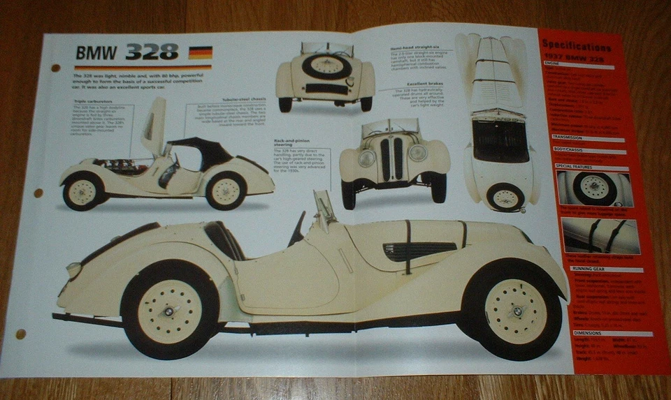 1937 BMW 328 Spec Sheet Brochure Photo Info Pamphlet 36 37 38 39 40 - Image 1 of 1