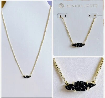 Collar Colgante Kendra Scott Bridgete Negro Drusy, Tono Dorado, Nuevo Con Etiquetas Foto 1 de 4