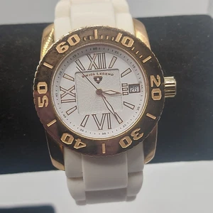 Swiss Legend Commander Saphitek Watch White Rubber Band Gold Bezel Accessory - Picture 1 of 10