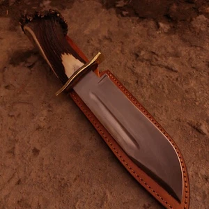 Custom Handmade Stag Antler Bowie Knife Carbon Steel Hunting Knife Survival Bowi - Picture 1 of 10
