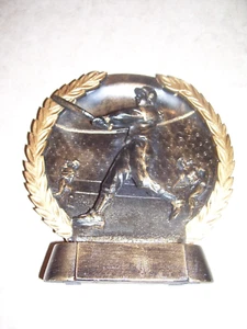 VINTAGE Girl's Metal Softball Trophy Hitting a Homer Gold Trim - Picture 1 of 6