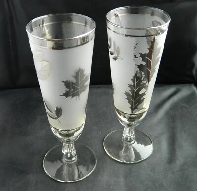 Juego de 2 vasos estriados PILSNER vintage Libbey hoja de plata esmerilada de 10 oz Foto 1 de 4