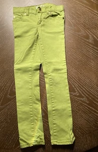 Girls Lime Green Peek Dungarees Skinny Jeans Cotton Spandex Size 7 - Picture 1 of 6