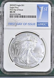 Moneda de plata 2025P ASE American First Eagle de 1 oz etiqueta azul privada NGC MS 70 FDI - Imagen 1 de 3