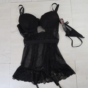 Reggiseno Rena Rafe nero babydoll pizzo trasparente orsacchiotto lingerie sexy taglia media - Foto 1 di 8