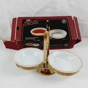 Kromex Servingware Vintage Elite Brass Double Sauce Server Anchor Hocking Dishes - Picture 1 of 23