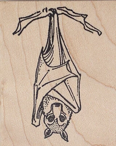 Estampilla de goma Flying Fox, murciélago colgante H38702 montada en madera - Imagen 1 de 3