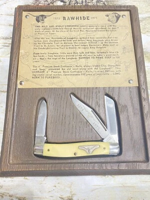 Schrade США 88LH сыромятной кожи серии 1975 длинный рог Stockman нож и табличка дисплей - Изображение 1 из 4