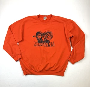 Vintage Montana Bighorn Sheep Orange Sweatshirt Unisex Gr. L DeLeon Designs Crewneck - Bild 1 von 5