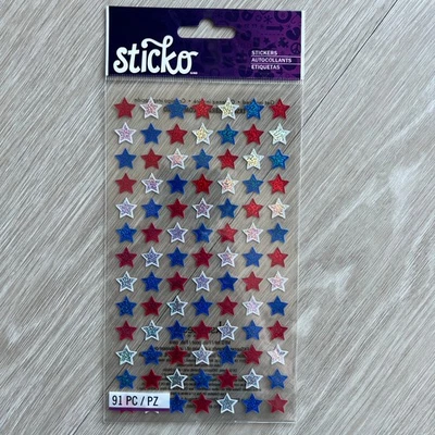 Hoja de pegatinas 4 de julio estrellas Sticko álbum de recortes diario rojo azul blanco Foto 1 de 4
