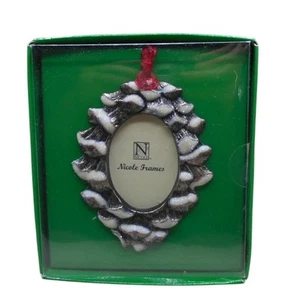 Silver Pine Cone Picture Frame Ornament NIB Nicole Frames Snow Frosted - Picture 1 of 4