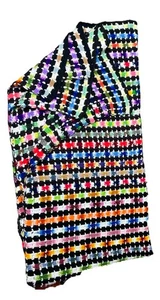 VTG Hand Crocheted Granny Square Throw Blanket Multicolor Blk Border 40” X 80” - Picture 1 of 5