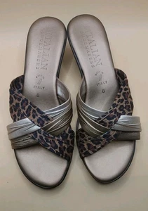 Italian Shoemakers Metallic and Cheetah Print Slip-on Sandals, Size 8, VGC! - Picture 1 of 8