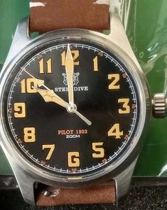 STEELDIVE 39mm Men Sport Suede Band VH 31 Quartz 200M Luminous Pilot Watch - Picture 1 of 11
