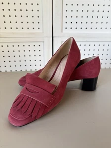 J. Jill Juliette Red Burgundy Suede Leather Kiltie Block Mid Heel Pumps 9 - Picture 1 of 8