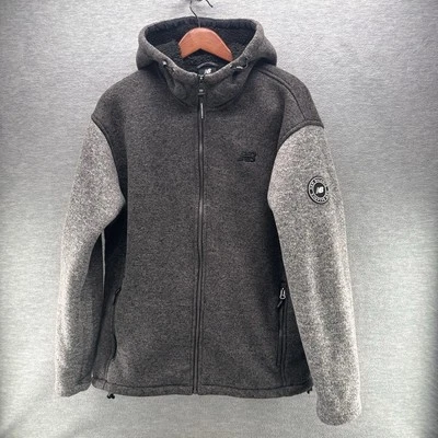 NEW BALANCE - Chaqueta Suéter Para Hombre XL Gris Jaspeado Forrada Sherpa Cremallera Completa con Capucha Foto 1 de 4