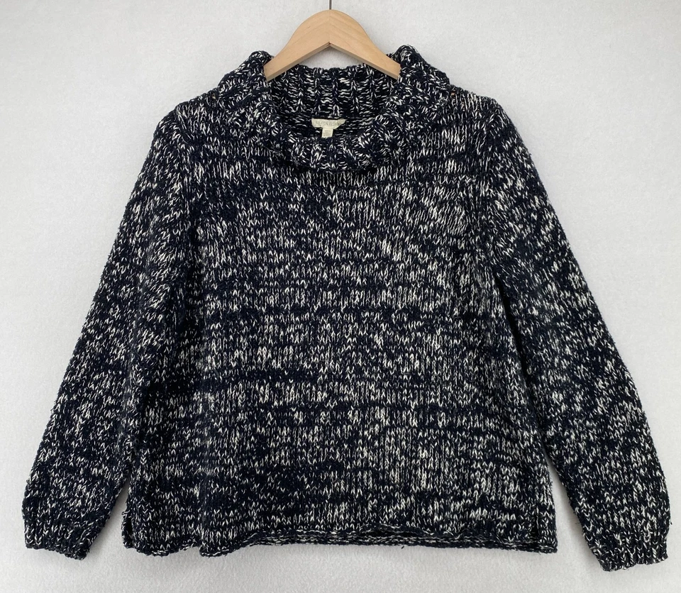 Suéter EILEEN FISHER XL Algodón Orgánico Mármol Grueso Cuello Alto Pullover Negro Foto 1 de 4