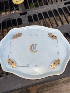 1900 Limoges L Guerin & Co Tray Monogrammed C In Blue , Gold Butterflies 11” - Picture 1 of 12