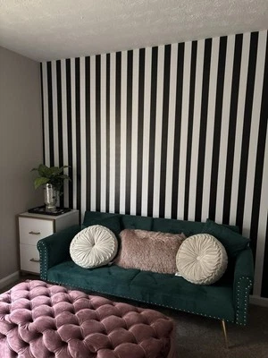 Papel pintado a rayas blanco y negro pelar y pegar autoadhesivo 118"x17,7" extraíble Foto 1 de 4