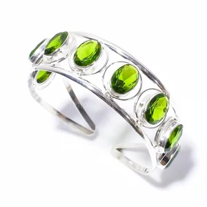 Genuine Peridot Handcrafted August Birth Wife Cuff Bracelet 925 Sterling Silver - Picture 1 of 8