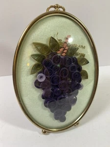 Vintage Quill Art Quilling Handmade Paper Swirl Purple Grapes 8" Gold Framed - Picture 1 of 15