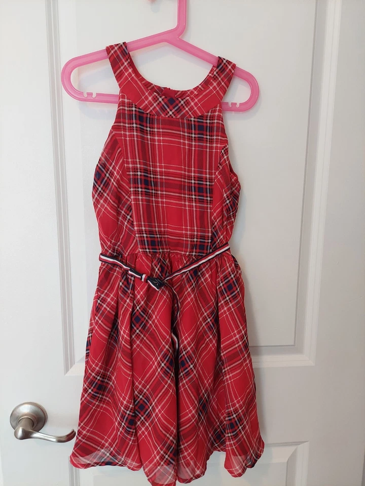 Vestido vermelho xadrez Tommy Hilfiger meninas tamanho M 8/10 sem mangas Natal feriado - Imagem 1 de 3