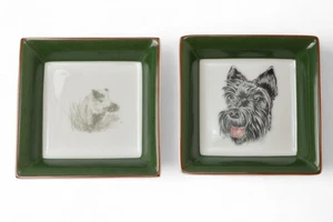 Hermes Authentic Mini Teller/Tablett Keramik Wildschwein und Scottish Terrier grün - Bild 1 von 11