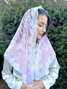 Pink veils and mantilla Catholic church chapel lace head covering Mass - Large - Picture 1 of 3