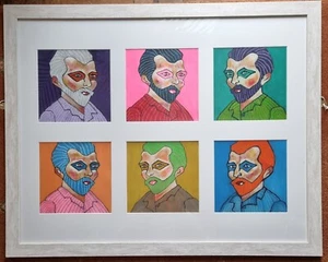 Original collage painting framed of Vincent Van Gogh x6 - Picture 1 of 7