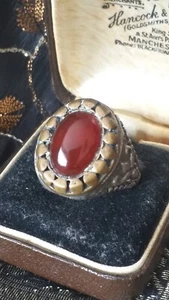 Antico anello vintage anni 40 in argento 925 con grande sigillo corniola UK T... - Foto 1 di 9