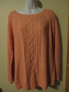 ST. JOHN'S BAY Long Sleeve 100% Acrylic Peach Cable Knit Sweater XL - Picture 1 of 12