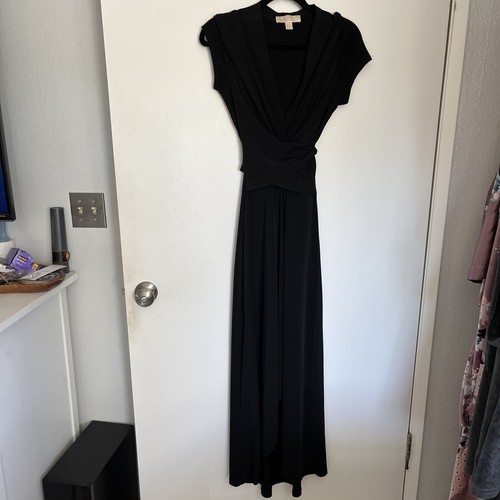 Abito MICHAEL Michael Kors nero midi hi manica bassa aderente finto avvolgente taglia 10