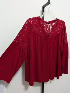 Camicia da donna Lane Bryant più rossa in pizzo collo a V manica lunga taglia 22/24 - Foto 1 di 9