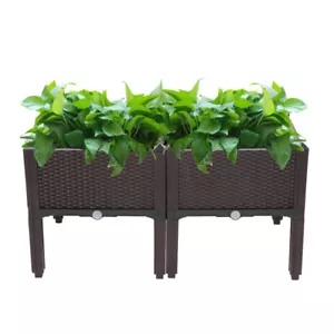 2Pcs Raised Elevated Garden Bed Planter Box Vegetables Brown Plant Flowers Care - Picture 1 of 12