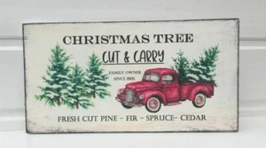 Shabby Vintage schick Weihnachten Baum schneiden & tragen Kiefer Holz Bild Plakette Schild - Bild 1 von 2
