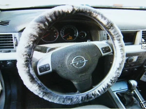 Lenkradhülle echt Fell grau Lenkradbezug Lenkradschoner Lenkradfell anthrazit - Bild 1 von 1