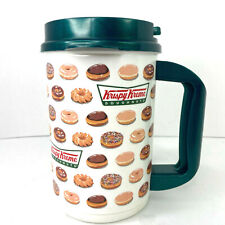 Krispy Kreme Whirley Thermo Travel Mug Donuts White Plastic Green Handle & Lid