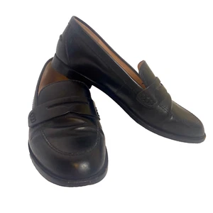 J Crew Classic Tab Penny Loafer Shoes Black Leather Womens 8.5 Preppy Minimalist - Picture 1 of 8