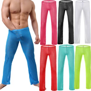 Men Sexy Sheer Underpants Body Shaping Long Pants Transparent Striped Trousers - Picture 1 of 19