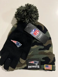 New England Patriots Salute to Service NFL Beanie Winter Hat And Gloves Camo New - Picture 1 of 5