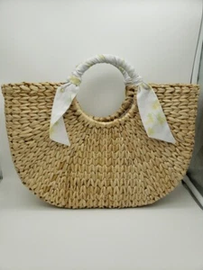 LAUREN CONRAD 100% VEGETABLE STRAW PURSE TOTE BAG WOMEN'S SHOULDER CROSSBD STRAP - Picture 1 of 10