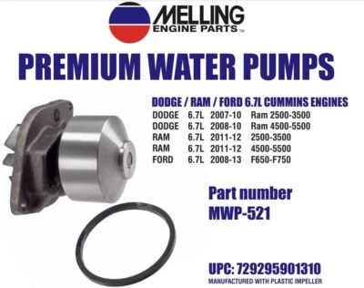 Nova bomba de água MELLING MWP521 para 2007-2012 Dodge Ram 6.7L Cummins Diesel - Imagem 1 de 4