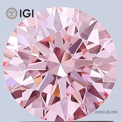 IGI Certified 1 CT VS2 Fancy Vivid Pink Round Cut CVD Lab Grown Diamond for Gift - Image 1 of 4